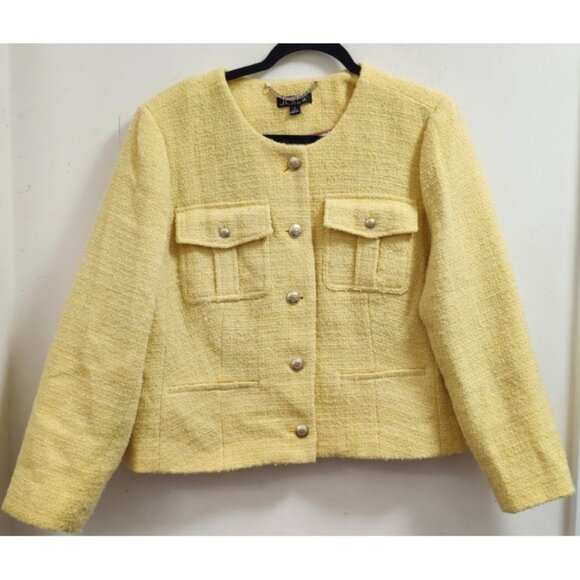 J.Crew Yellow Tweed Cropped Jacket 18 Women Classic Chanel Style Button Front - Picture 3 of 15